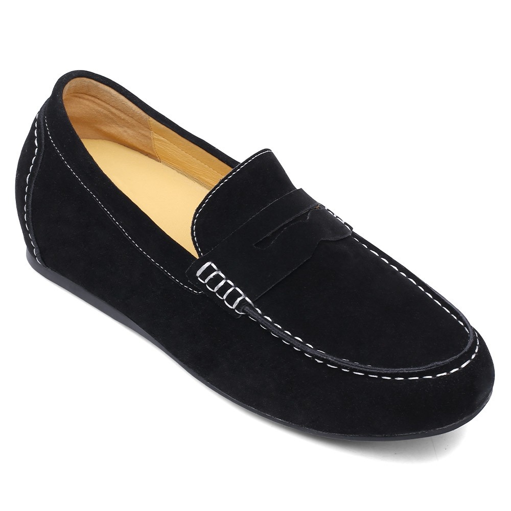 CHAMARIPA black height increasing suede loafers elevator shoes for men ...