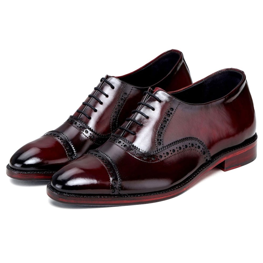 Chamaripa Shoes Canada Men's Dress Shoes That Add Height - Handcrafted Classic Captoe Oxford - Wine Red Men Shoes 7 CM / 2.76 Inches Taller