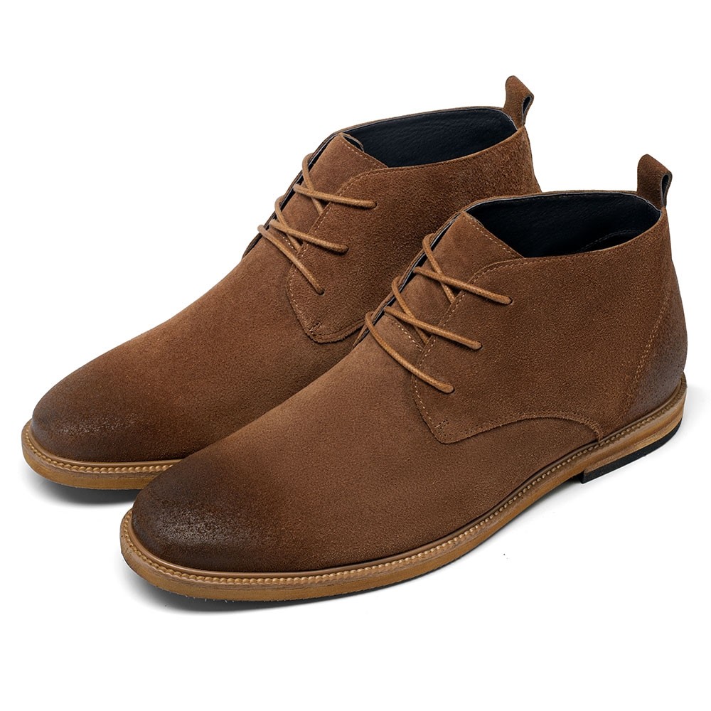 Men’s Elevator Boots with Brown Suede Leather