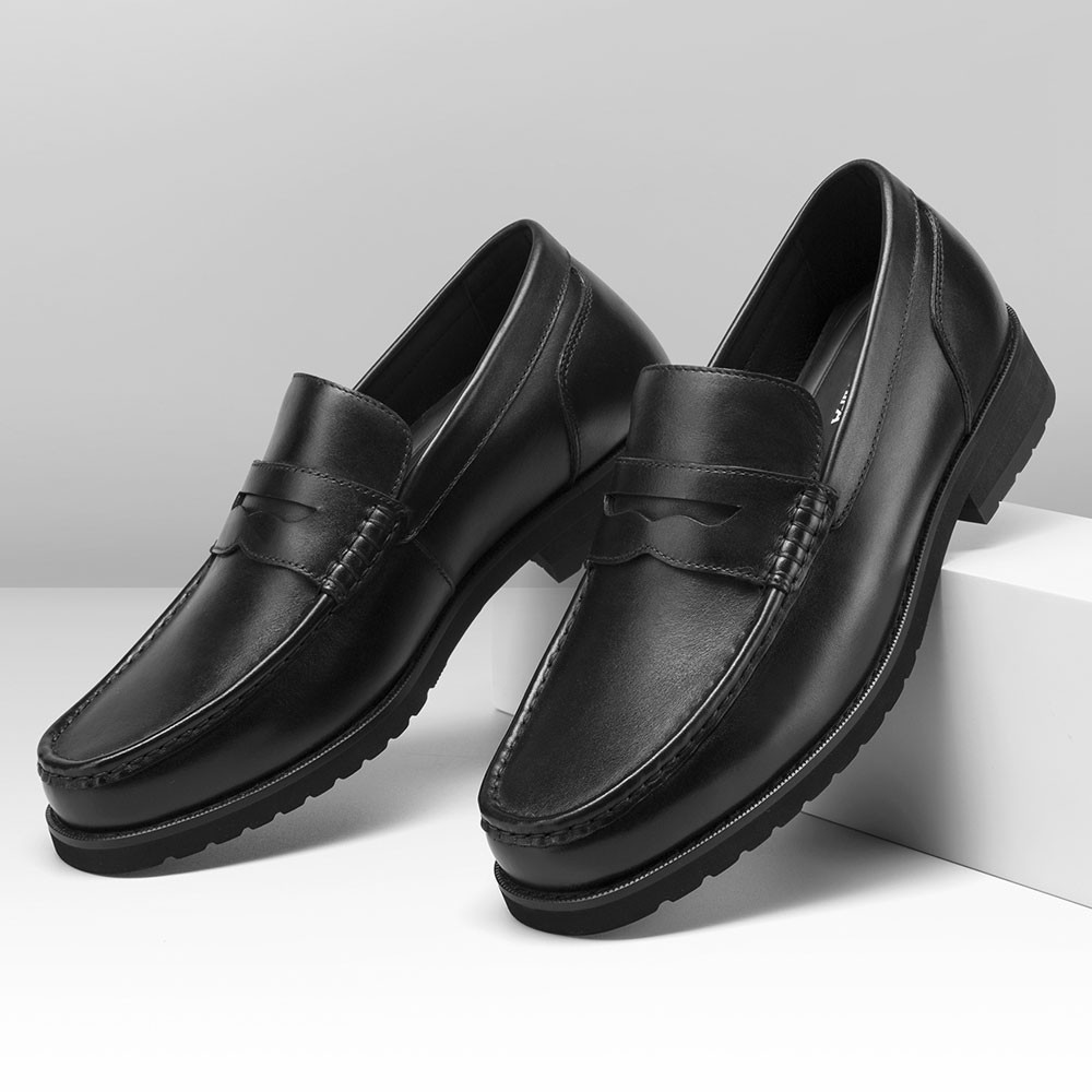 Chamaripa Men's Black Heeled Cowhide Loafers