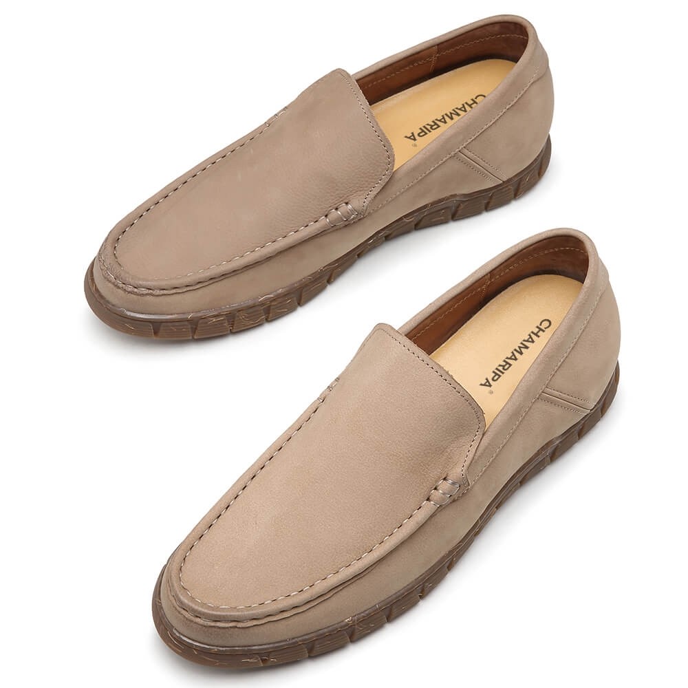 CHAMARIPA slip on height increasing shoes camel casual elevator shoes ...