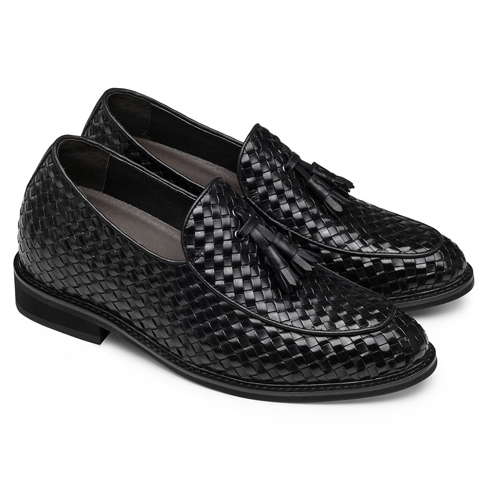 Woven Leather Black Men's Loafer Dress Shoes