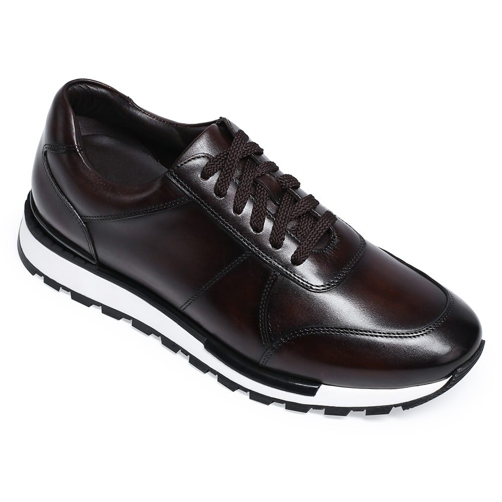 Leather hand painted casual shoes coffee