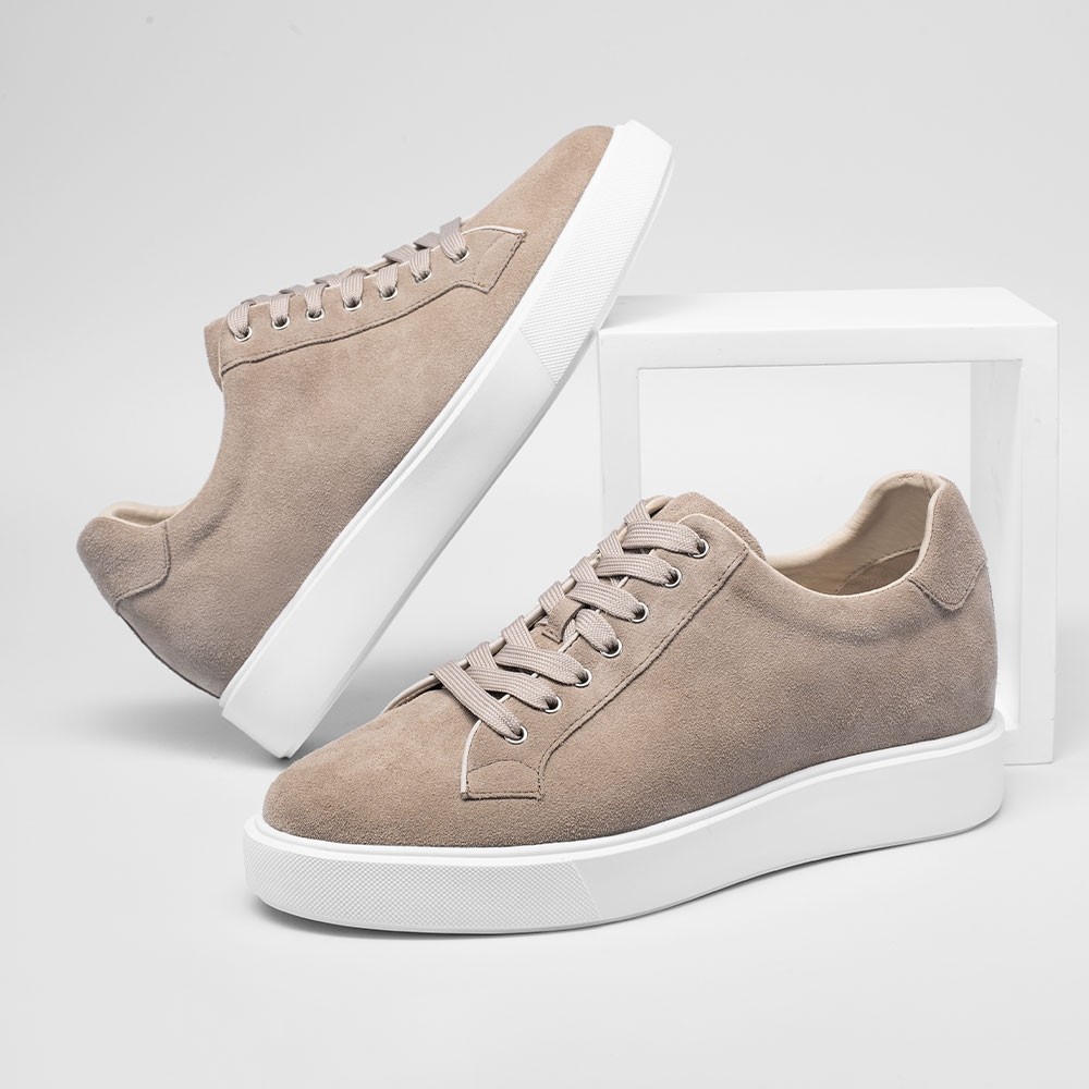 Abrikoos Suède Leren 6cm Heren Verhoogde Sneaker