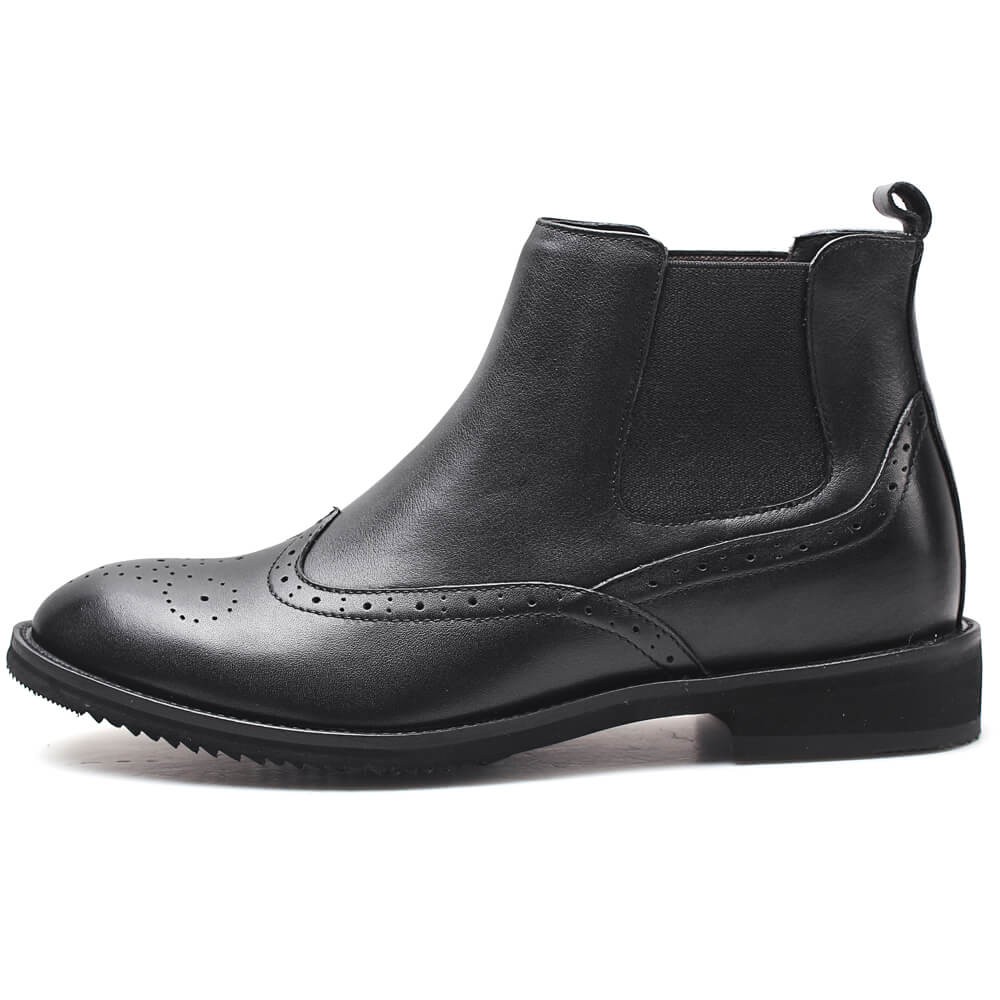 Men Elevator Chelsea Boots Hidden Heel Shoes Leather Taller Shoes 6 CM ...