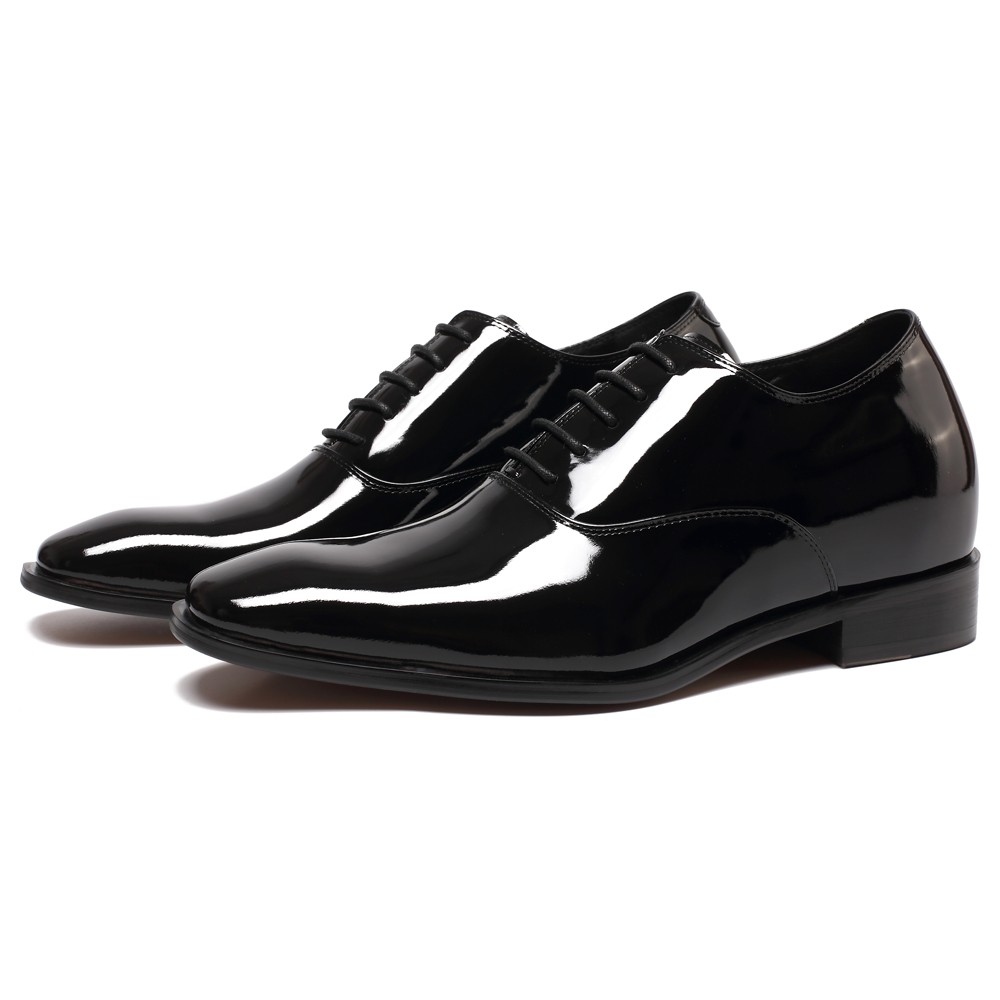 Schwarze Glänzende Schuhe mit verstecktem Absatz für Herren