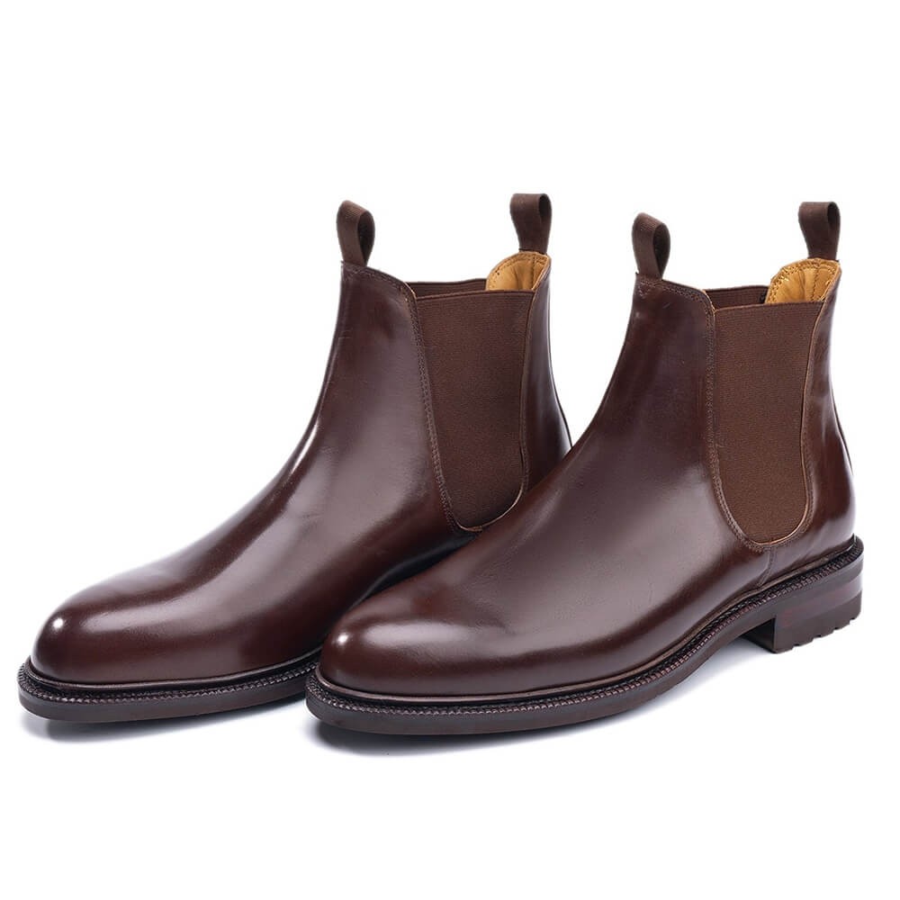 Chamaripa Shoes Canada Brown Shell Cordovan Men's Chelsea Elevator Boots 2.76 Inches / 7 CM