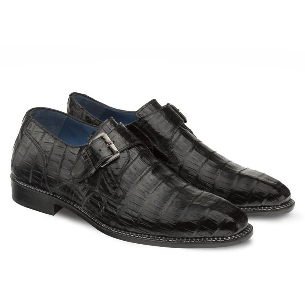 CMR CHAMARIPA Black Crocodile Skin Monk Strap Shoes for Men