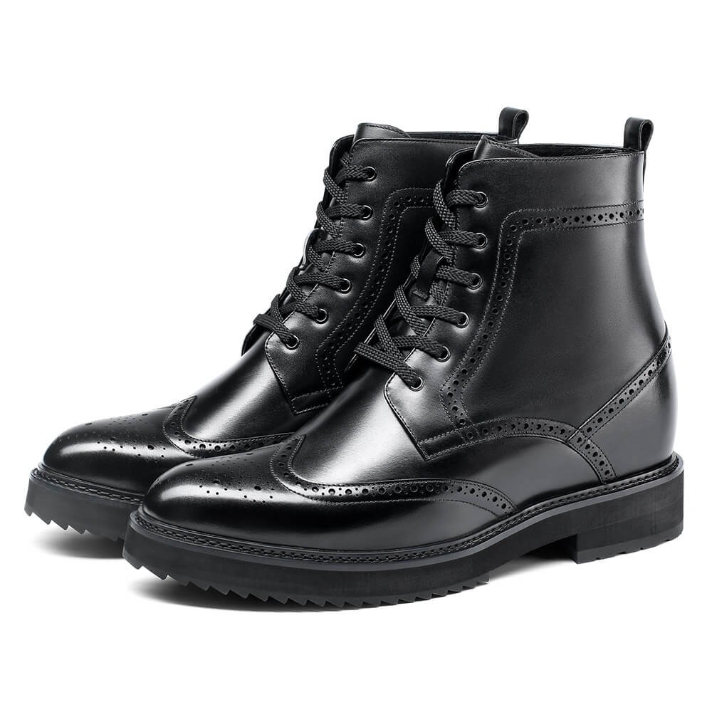 Hidden Elevator Shoes - Mens Boots That Make You Taller - Black Brogue Boots 3.94 Inches / 10CM
