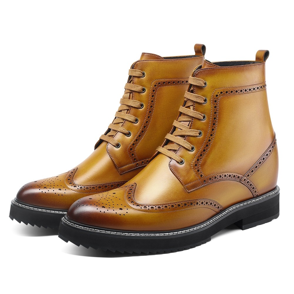 Height Increasing Boots - Men's Shoes To Make Them Taller - Brown Brogue Boots 3.94 Inches / 10 CM