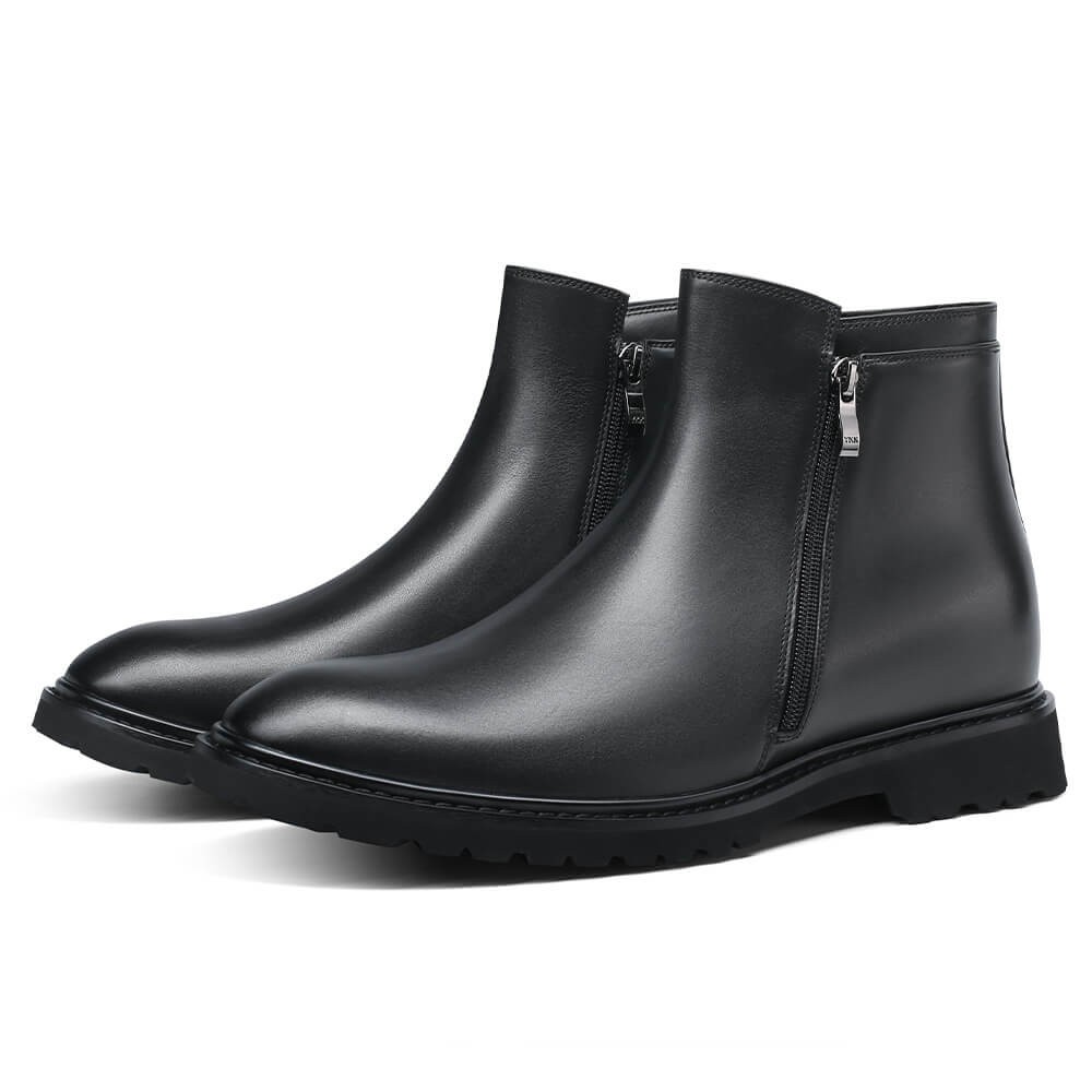 Elevator Boots For Men - Mens Boots That Make You Look Taller - Black Side Zipper Boots 3.15 Inches / 8 CM