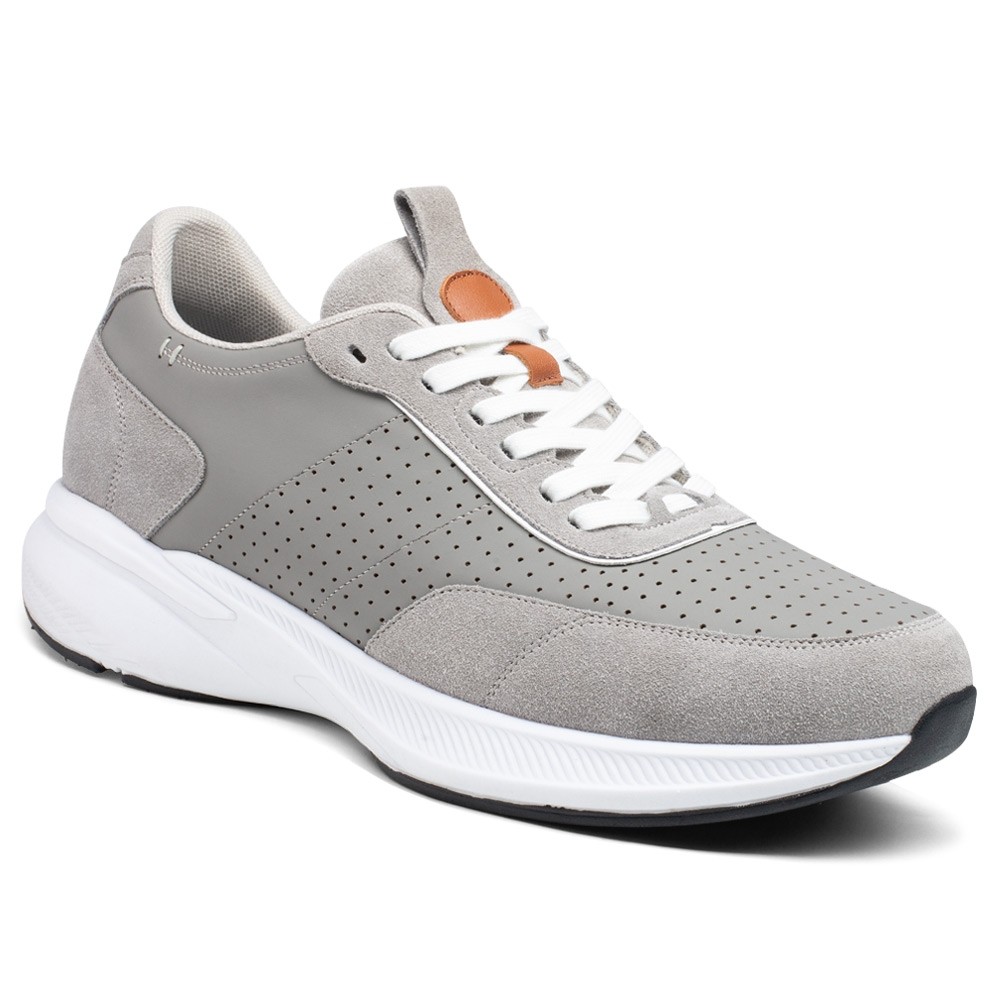 CMR CHAMARIPA Men's Elevator Sneakers - Stylish Height Increasing Shoes - Gray Suede Leather Sneakers 3.15 Inches / 8 CM