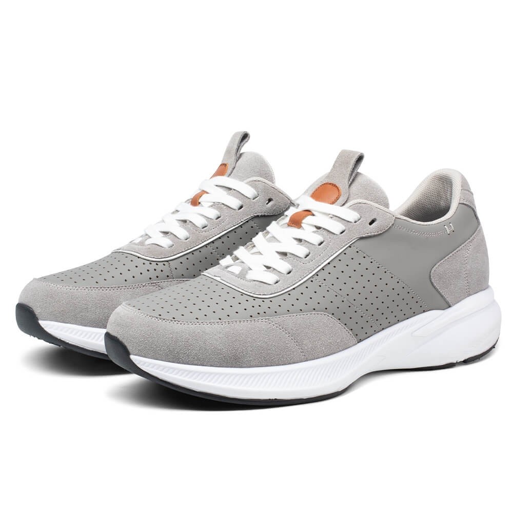 Men's Elevator Sneakers - Stylish Height Increasing Shoes - Gray Suede Leather Sneakers 3.15 Inches / 8 CM