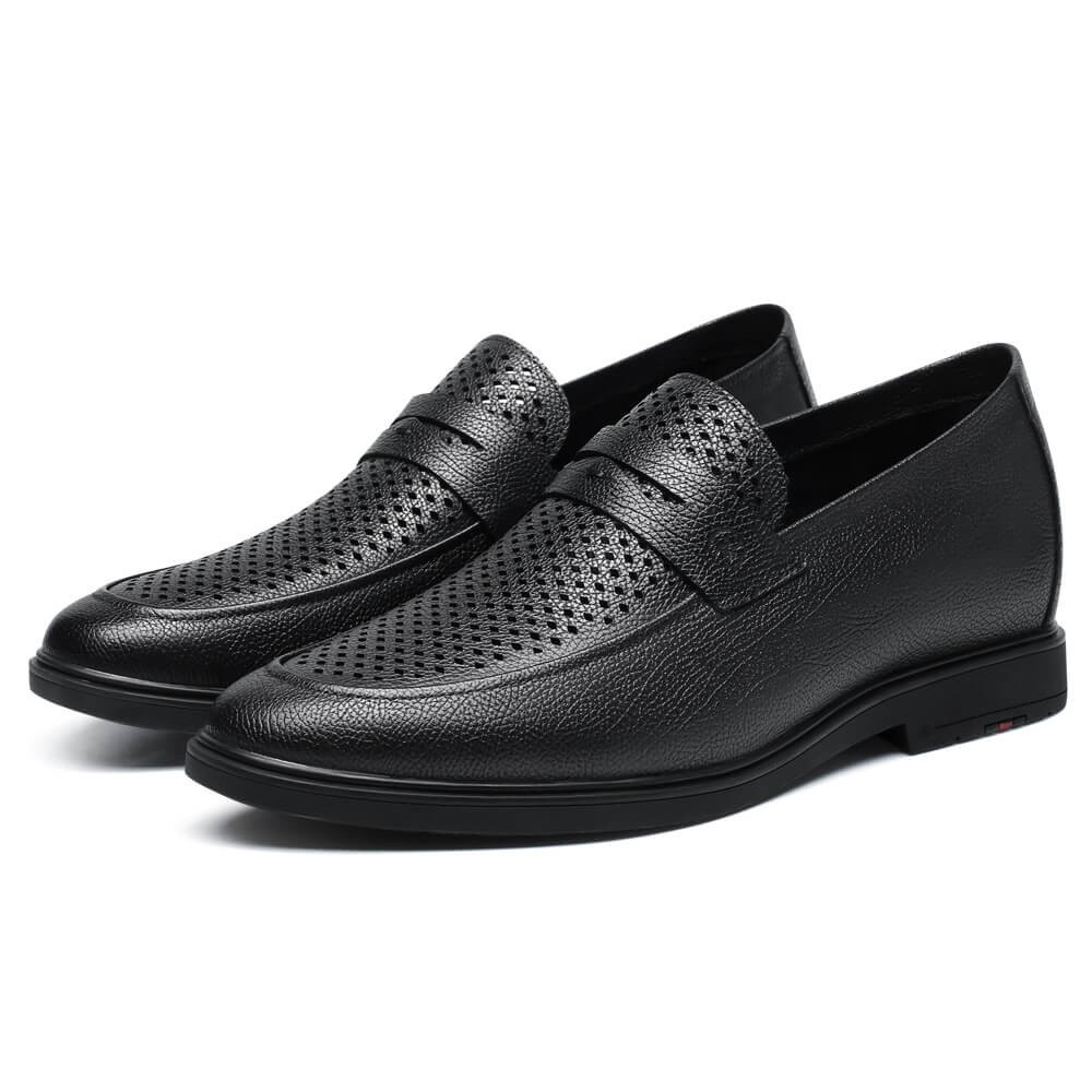 Chamaripa Shoes Canada - Black Loafers Mens Elevator Shoes 1.95 Inches / 5CM