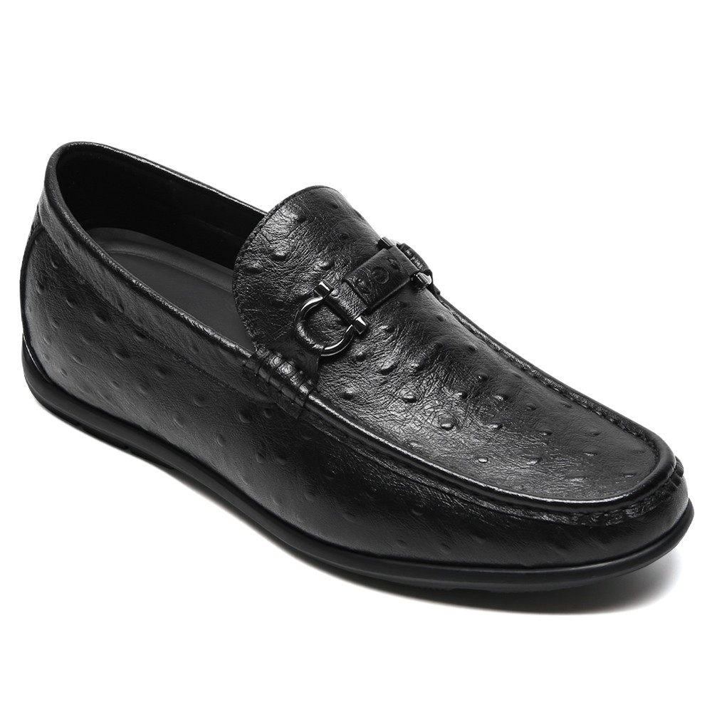 Chamaripa Men's Height Increasing Loafers - Black Leather Business Casual Shoes 6CM / 2.36 Inches