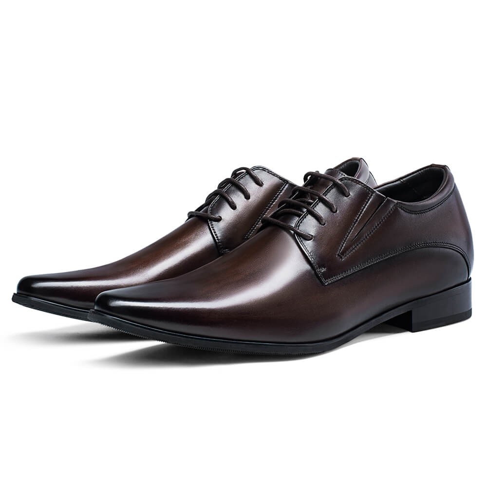 CHeight Enhancing Shoes - Dress Shoes That Make You Taller - Brown Derby Men Shoes 3.15 Inches / 8CM