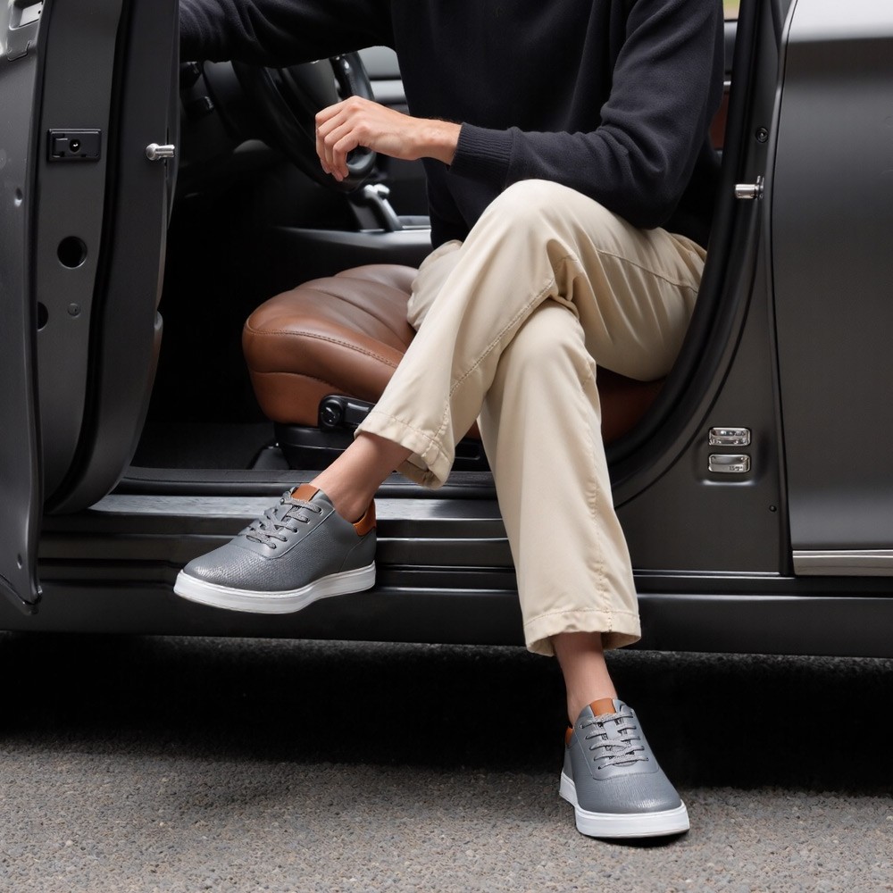 Grijze leren sneakers +6CM / 6 cm