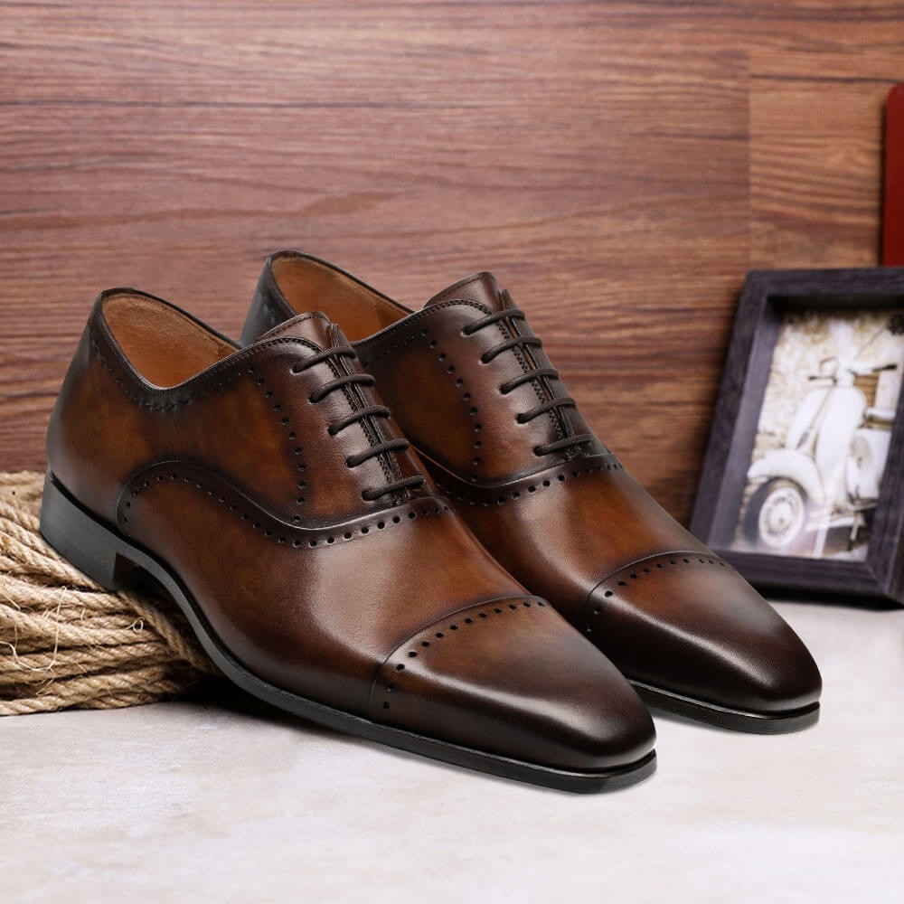 Chamaripa Height Increasing Shoes for Men Brown Calfskin Leather Oxford ...