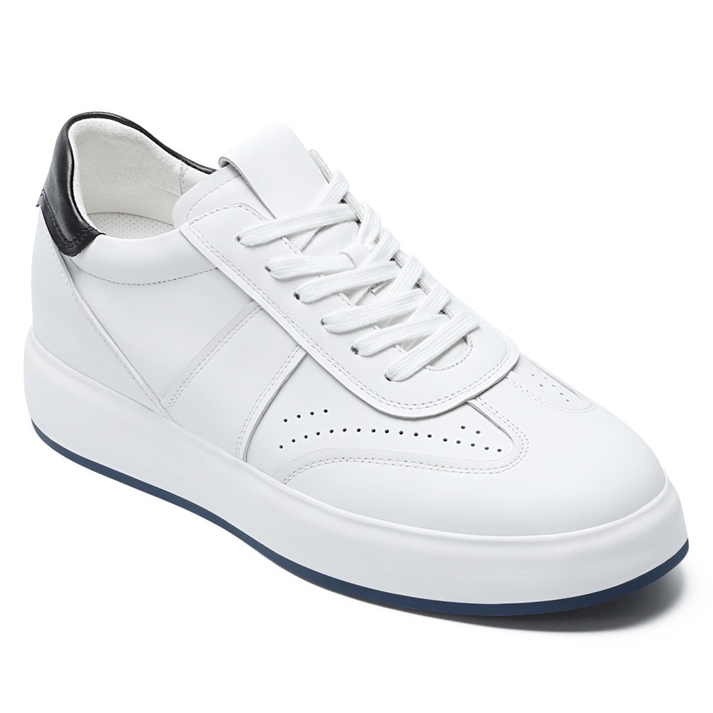 Chamaripa Wide Fit Elevator Sneakers | White Leather Wide Width Shoes that add Height 7CM / 2.76 Inches
