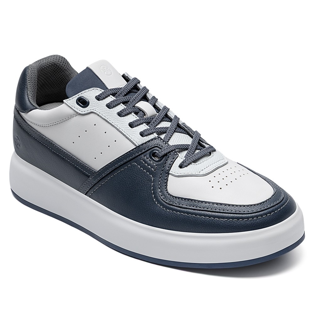 Chamaripa Wide Width Elevator Sneakers - Blue Leather Casual Men Taller Shoes 7CM / 2.76 Inches