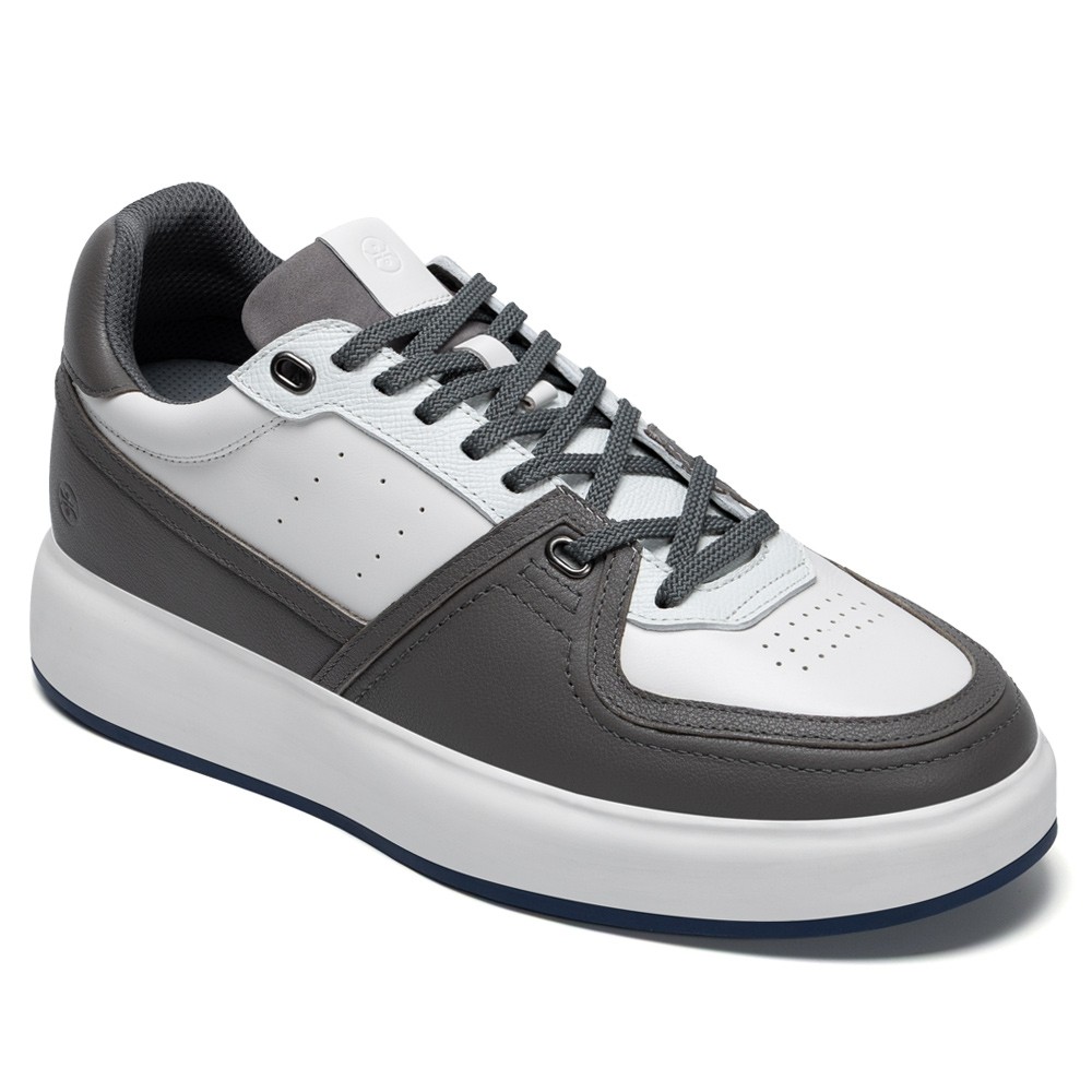 Chamaripa Wide fit Height Boosting Shoes - Grey Leather Elevator Sneakers for Men 7CM / 2.76 Inches