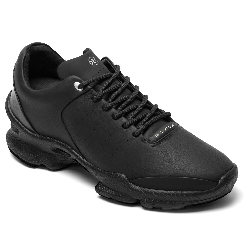 Chamaripa Height Increasing Hiking Shoes - Black Leather Outdoor Sneakers To Add Height 7CM / 2.76 Inches