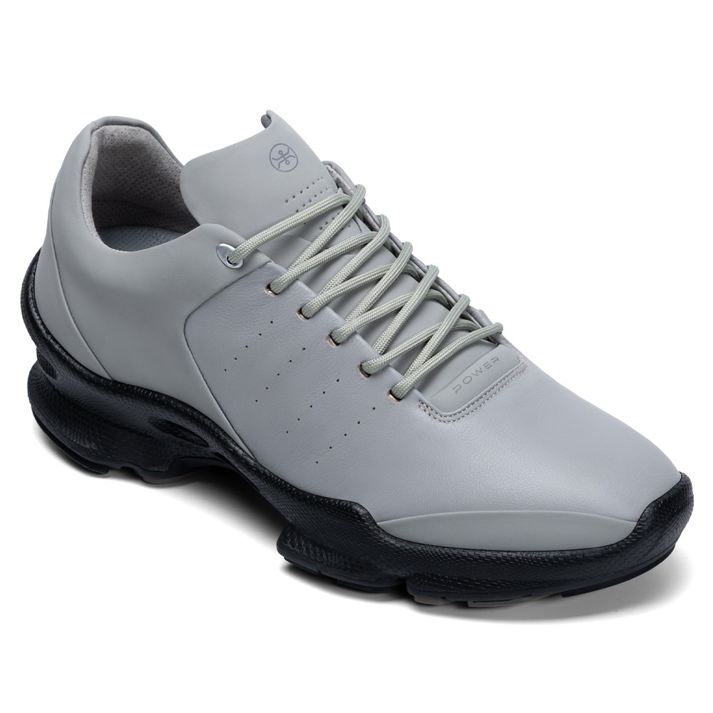 Chamaripa Height Increase Hiking Shoes - Grey Leather Outdoor Elevator Sneakers 7CM / 2.76 Inches