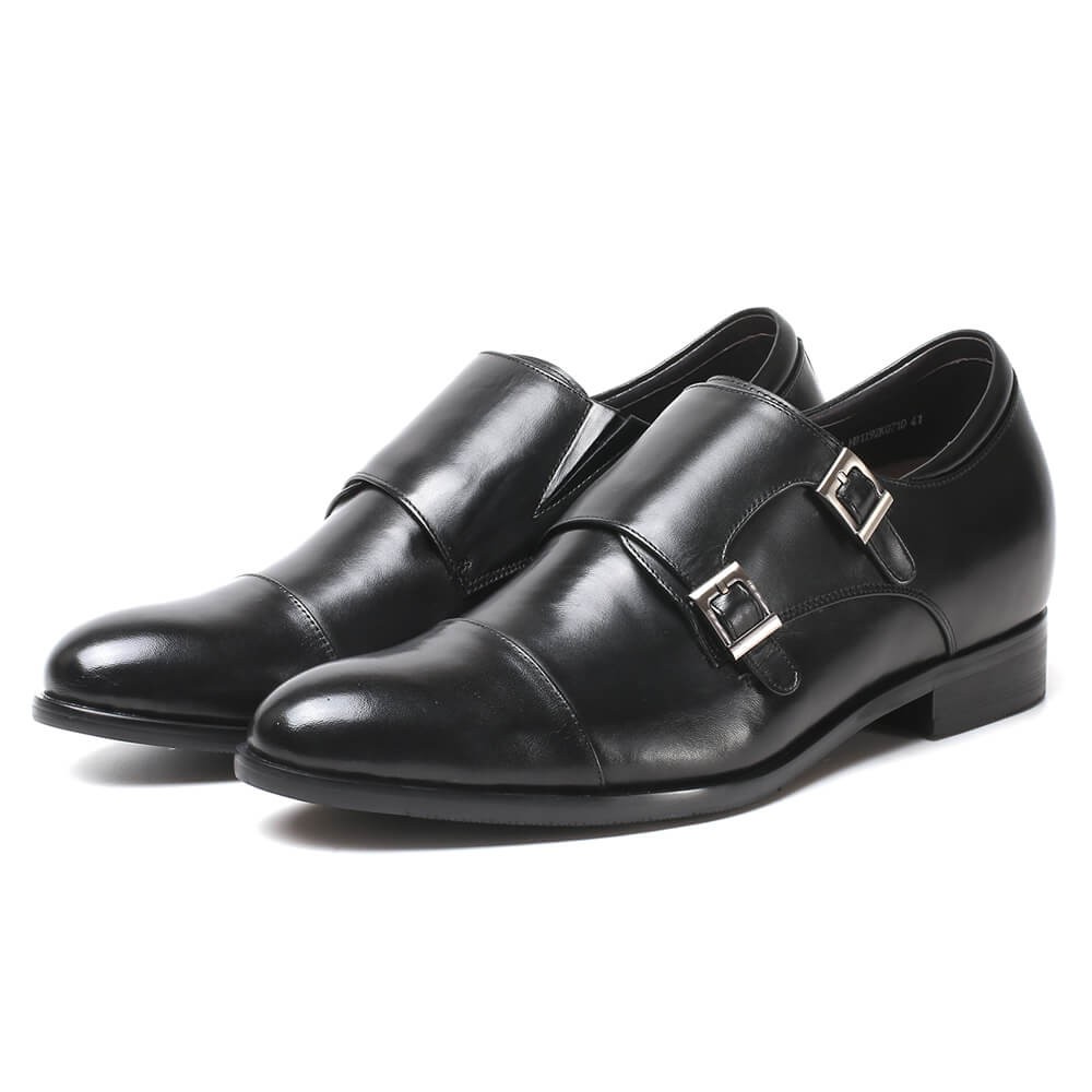 Height Increasing Shoes Men's Cap-Toe Monk Strap Loafer Elevator Dress Shoes 7 CM/ 2.76 Inches