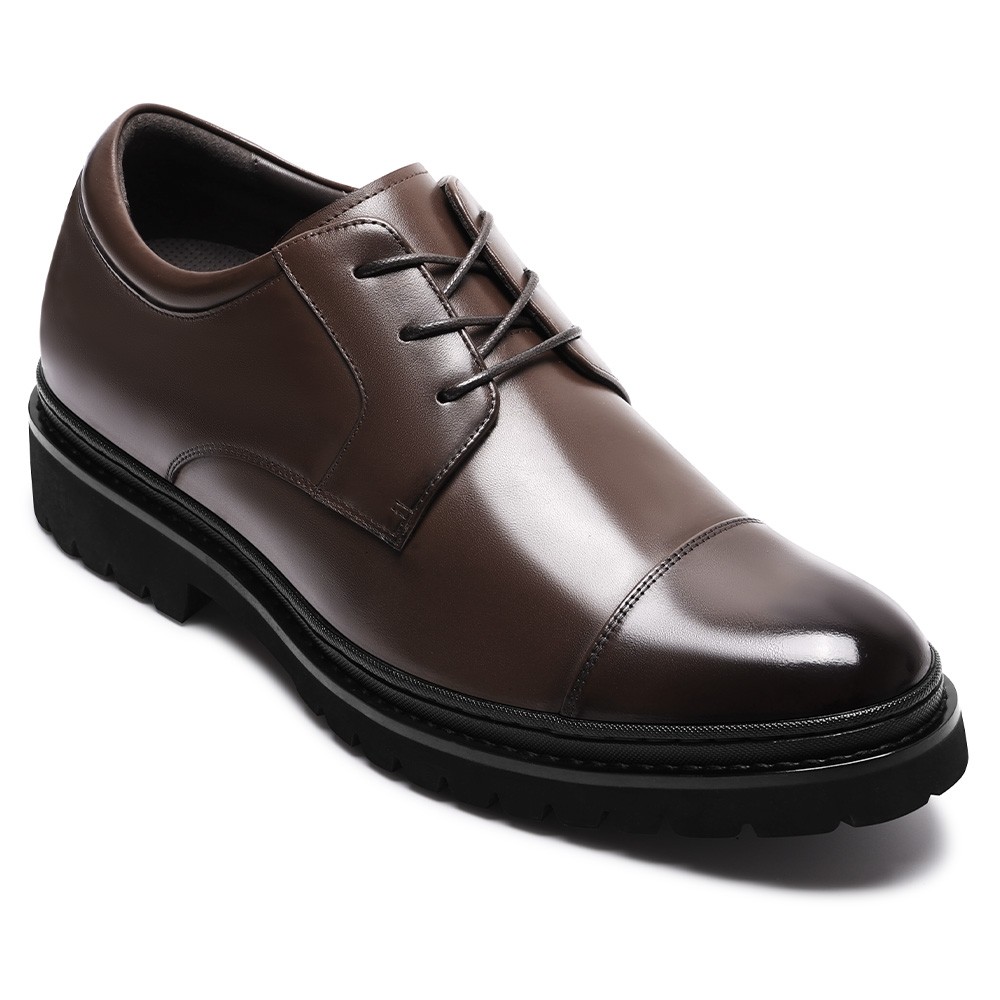 CMR CHAMARIPA Men’s Elevator Dress Shoes | Brown Leather Derby Shoes 7CM / 2.76 Inches