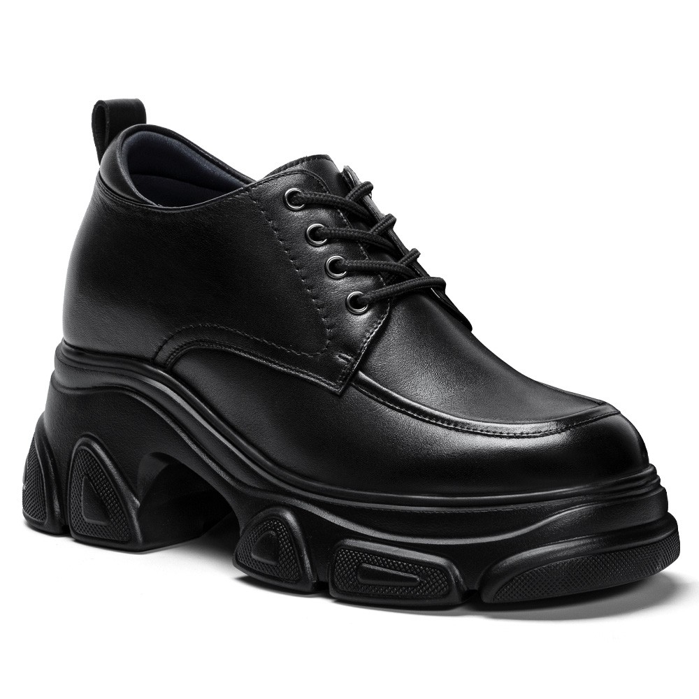 Chamaripa Elevator Dress Shoes For Women - Black Soft Leather Business Casual Shoes 9CM / 3.54 Inches