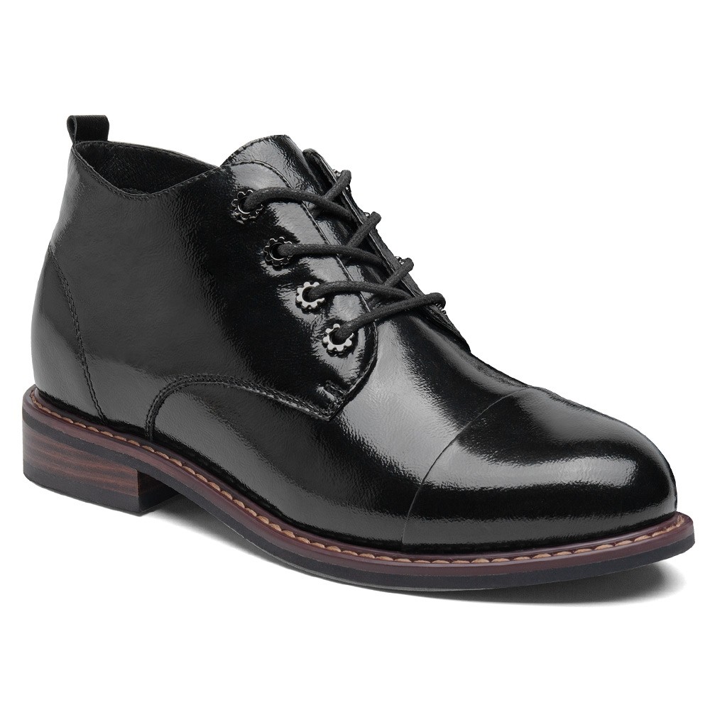 elevator boots for women - black leather women ankle boots - 6CM / 2.36 inches taller