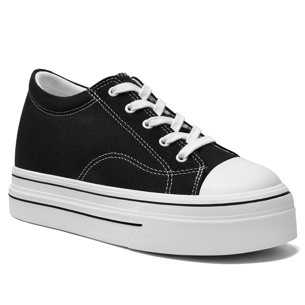 Chamaripa Height Increasing Shoes For Women - Black Canvas Everyday Casual Shoes 7CM / 2.76 Inches