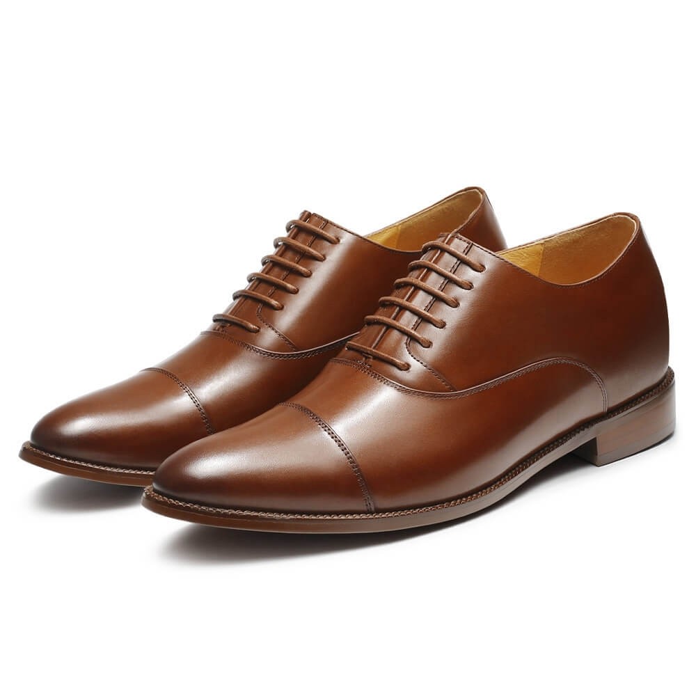 Chamaripa Shoes Canada - Mens Elevator Dress Shoes - Brown Oxford Shoes That Make You Taller 3.15 Inches / 8 CM