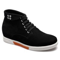 Black mens shoes for height 7.5cm Boot Suede Leather  men tall shoes