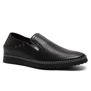 Black soft leather elevator men sandals Height Shoes
