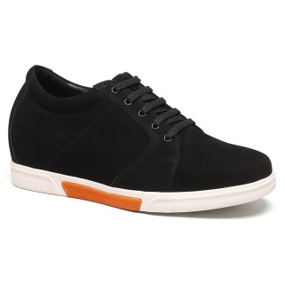 Black Suede Leather Look Taller Casual Shoes