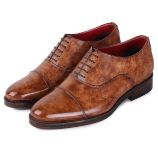 Sapato Masculino Com Salto Alto - Sapatos Altos De Couro Feitos À Mão - Biqueira Oxford - Marrom 7CM