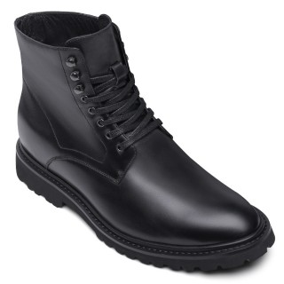 Tall Men Shoes - Elevator Work Boots - Black Leather Boots 8cm / 3.15 Inches