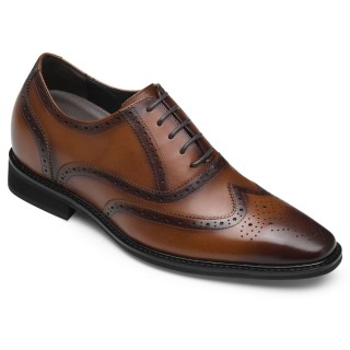 CHAMARIPA dress elevator shoes for men height shoes premium leather oxford brogues in brown 8CM / 3.15 Inches