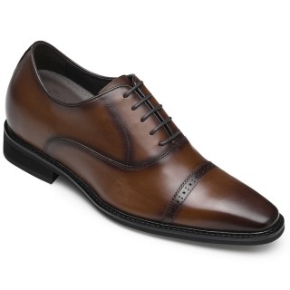 CHAMARIPA height increasing shoes high heel men dress shoes brogue oxford in brown 8CM / 3.15 Inches