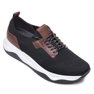 Height Increasing Sneakers - Black Knit Fabric Elevator Sneakers For Men - Outdoor Casual Tall Men Shoes 8CM / 3.15Inches