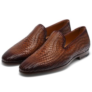 Men's Elevator Shoes High Heel Men Dress Shoes Brown Hand-Woven Loafers 7CM / 2.76Inches