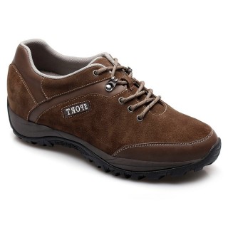 Suede Leather Sports Elevator Shoes Dark Brown Height Increasing Lace-up Hiking Shoes for Men 7.5CM/2.95 Inches
