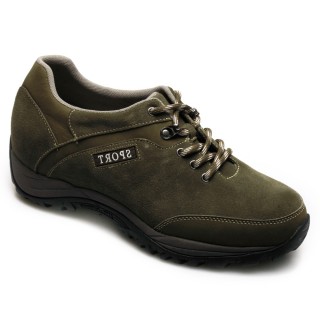 Suede Leather Sports Lifting Shoes Army Green Height Increasing Lace-up Hiking Shoes for Men 7.5CM/2.95 Inches