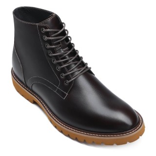 Mens Elevator Boots - Mens Elevator Work Boots - Coffee Leather Boots 7 CM / 2.76 Inches