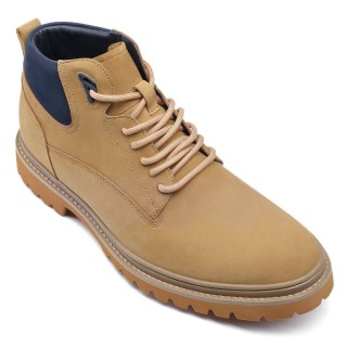 Tall Men Shoes - Men's Elevator Boots - Yellow Nubuck Leather Outdoor Boots 7 CM / 2.76 Inches