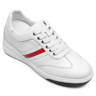 Male Elevator Shoes - Shoes To Increase Height Men - White Leather Casual Sneakers 8cm / 3.15 Inches