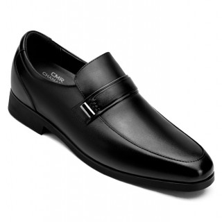 Height Increasing Loafer Shoes - High Heel Shoes for Men - Black Leather Platform Loafer Shoes 7 CM / 2.76 Inches
