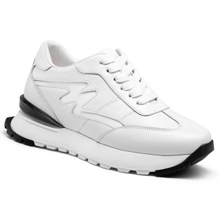 White Leather Height Increasing Sneakers For Ladies