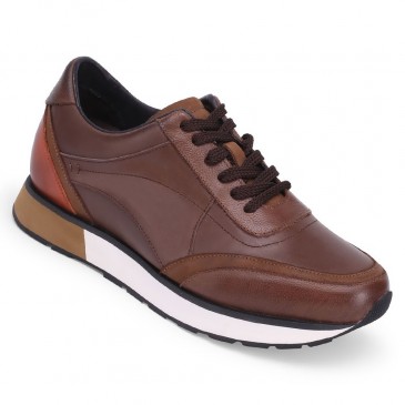 Casual Elevator Shoes - Height Increasing Sneakers - Brown Leather  Men Taller Shoes 6CM / 2.36 Inches